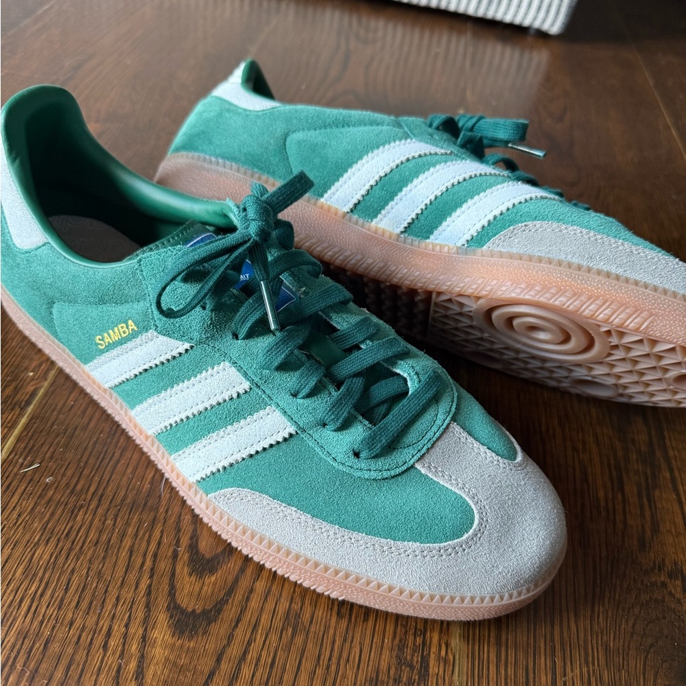 Adidas Samba Teal and White Sneakers